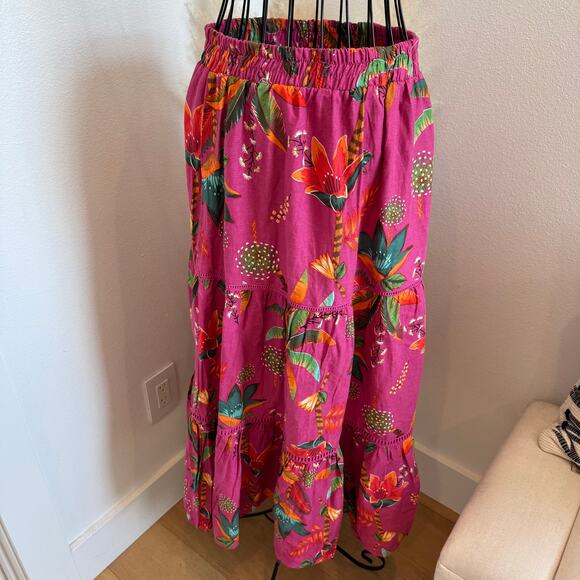 Rachel Roy Pink Floral Tropical Linen Blend Tiered Maxi Skirt Medium - Picture 7 of 10